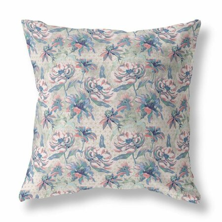 PALACEDESIGNS 26 in. Roses Indoor & Outdoor Throw Pillow Green Blue & Pink PA3097602